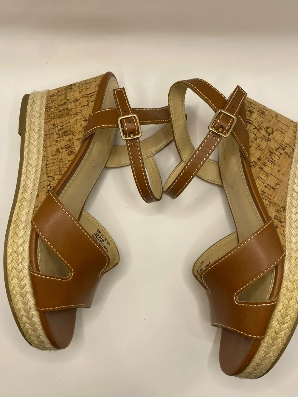 Liz Claiborne Majorca Brown Leather Espadrille Wedge Sandal Womens 6 Memory Foam